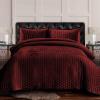 imageTribeca Living Velvet King Quilt Set  ThreePiece Honeycomb Stitch Bedding Super Soft 260GSM Velvet Oversized Quilt and Two Sham Pillowcases Emerald GreenBurgundy