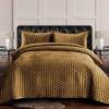 imageTribeca Living Velvet King Quilt Set  ThreePiece Honeycomb Stitch Bedding Super Soft 260GSM Velvet Oversized Quilt and Two Sham Pillowcases Emerald GreenCamel