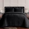imageTribeca Living Velvet King Quilt Set  ThreePiece Honeycomb Stitch Bedding Super Soft 260GSM Velvet Oversized Quilt and Two Sham Pillowcases Emerald GreenBlack