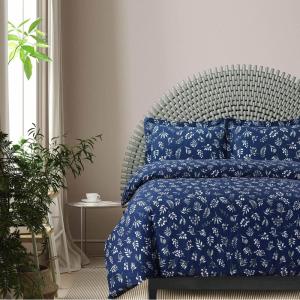 imageAzores Home Cotton Flannel Queen Duvet Cover Set Oversized Wrinkle Resistant Soft Touch Includes One Duvet Cover and Two Sham Pillowcases 170GSM CamelDeep Blue