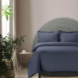 imageAzores Home Cotton Flannel Queen Duvet Cover Set Oversized Wrinkle Resistant Soft Touch Includes One Duvet Cover and Two Sham Pillowcases 170GSM CamelThundercloud Blue