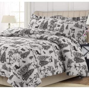 imageTribeca Living MTOILDUVETKIDR Duvet Set King Deer Toile Deep RedDeer Toile Charcoal
