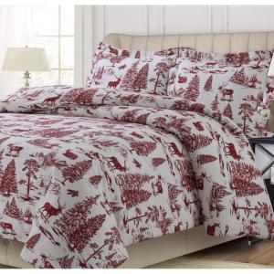 imageTribeca Living MTOILDUVETKIDR Duvet Set King Deer Toile Deep RedDeer Toile Deep Red