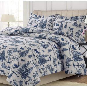 imageTribeca Living MTOILDUVETKIDR Duvet Set King Deer Toile Deep RedLet It Snow