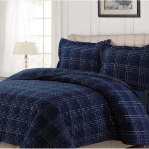 imageTribeca Living SASL170QUILKIBL Quilt Sets King Santas SleighOxford Plaid