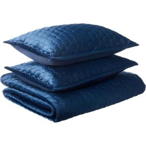 imageTribeca Living Velvet King Quilt Set  ThreePiece Honeycomb Stitch Bedding Super Soft 260GSM Velvet Oversized Quilt and Two Sham Pillowcases Emerald GreenNavy Blue