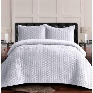 imageTribeca Living Velvet King Quilt Set  ThreePiece Honeycomb Stitch Bedding Super Soft 260GSM Velvet Oversized Quilt and Two Sham Pillowcases Emerald GreenWhite