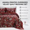 imagePariza Printed Oversized Velvet UltraSoft Luxury Quilt Set with Shams Wrinkle ampamp Fade Resitant AllSeason Diamond Stitching Durable and Fine Quality Queen MulticolorAmara Garnet