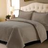 imageTribeca Living Brisbane Oversized Twin Quilt Bedding Set Solid 2Piece Quilted Bedspread Coverlet with Matching Pillow Sham Super Soft Fade and Wrinkle Resistant Quilts Silver GreyTaupe