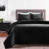 imageTribeca Living Velvet King Quilt Set ThreePiece Box Stitch Bedding Includes Oversized Quilt ampamp Two Shams 260GSM Super Soft Velvet TaupeBlack