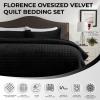 imageTribeca Living Velvet King Quilt Set ThreePiece Box Stitch Bedding Includes Oversized Quilt ampamp Two Shams 260GSM Super Soft Velvet TaupeBlack