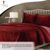 imageTribeca Living Velvet King Quilt Set ThreePiece Box Stitch Bedding Includes Oversized Quilt ampamp Two Shams 260GSM Super Soft Velvet TaupeBurgundy