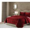 imageTribeca Living Velvet King Quilt Set ThreePiece Box Stitch Bedding Includes Oversized Quilt ampamp Two Shams 260GSM Super Soft Velvet TaupeBurgundy