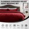 imageTribeca Living Velvet King Quilt Set ThreePiece Box Stitch Bedding Includes Oversized Quilt ampamp Two Shams 260GSM Super Soft Velvet TaupeBurgundy