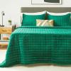 imageTribeca Living Velvet King Quilt Set ThreePiece Box Stitch Bedding Includes Oversized Quilt ampamp Two Shams 260GSM Super Soft Velvet TaupeEmerald Green