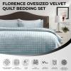 imageTribeca Living Velvet King Quilt Set ThreePiece Box Stitch Bedding Includes Oversized Quilt ampamp Two Shams 260GSM Super Soft Velvet TaupeHaze Blue