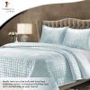 imageTribeca Living Velvet King Quilt Set ThreePiece Box Stitch Bedding Includes Oversized Quilt ampamp Two Shams 260GSM Super Soft Velvet TaupeHaze Blue