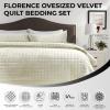imageTribeca Living Velvet King Quilt Set ThreePiece Box Stitch Bedding Includes Oversized Quilt ampamp Two Shams 260GSM Super Soft Velvet TaupeIvory