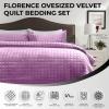 imageTribeca Living Velvet King Quilt Set ThreePiece Box Stitch Bedding Includes Oversized Quilt ampamp Two Shams 260GSM Super Soft Velvet TaupeLilac