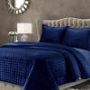 imageTribeca Living Velvet King Quilt Set ThreePiece Box Stitch Bedding Includes Oversized Quilt ampamp Two Shams 260GSM Super Soft Velvet TaupeNavy Blue