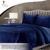 imageTribeca Living Velvet King Quilt Set ThreePiece Box Stitch Bedding Includes Oversized Quilt ampamp Two Shams 260GSM Super Soft Velvet TaupeNavy Blue