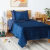 imageTribeca Living Velvet King Quilt Set ThreePiece Box Stitch Bedding Includes Oversized Quilt ampamp Two Shams 260GSM Super Soft Velvet TaupeNavy Blue