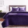 imageTribeca Living Velvet King Quilt Set ThreePiece Box Stitch Bedding Includes Oversized Quilt ampamp Two Shams 260GSM Super Soft Velvet TaupePurple