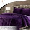 imageTribeca Living Velvet King Quilt Set ThreePiece Box Stitch Bedding Includes Oversized Quilt ampamp Two Shams 260GSM Super Soft Velvet TaupePurple