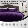 imageTribeca Living Velvet King Quilt Set ThreePiece Box Stitch Bedding Includes Oversized Quilt ampamp Two Shams 260GSM Super Soft Velvet TaupePurple