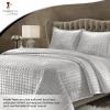 imageTribeca Living Velvet King Quilt Set ThreePiece Box Stitch Bedding Includes Oversized Quilt ampamp Two Shams 260GSM Super Soft Velvet TaupeSilver Grey