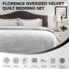 imageTribeca Living Velvet King Quilt Set ThreePiece Box Stitch Bedding Includes Oversized Quilt ampamp Two Shams 260GSM Super Soft Velvet TaupeSilver Grey