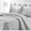 imageTribeca Living Velvet King Quilt Set ThreePiece Box Stitch Bedding Includes Oversized Quilt ampamp Two Shams 260GSM Super Soft Velvet TaupeSilver Grey