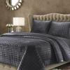 imageTribeca Living Velvet King Quilt Set ThreePiece Box Stitch Bedding Includes Oversized Quilt ampamp Two Shams 260GSM Super Soft Velvet TaupeSmoke Grey