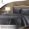 imageTribeca Living Velvet King Quilt Set ThreePiece Box Stitch Bedding Includes Oversized Quilt ampamp Two Shams 260GSM Super Soft Velvet TaupeSmoke Grey