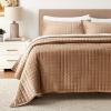 imageTribeca Living Velvet King Quilt Set ThreePiece Box Stitch Bedding Includes Oversized Quilt ampamp Two Shams 260GSM Super Soft Velvet TaupeTaupe