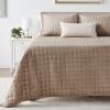 imageTribeca Living Velvet King Quilt Set ThreePiece Box Stitch Bedding Includes Oversized Quilt ampamp Two Shams 260GSM Super Soft Velvet TaupeTaupe