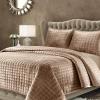 imageTribeca Living Velvet King Quilt Set ThreePiece Box Stitch Bedding Includes Oversized Quilt ampamp Two Shams 260GSM Super Soft Velvet TaupeTaupe