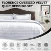 imageTribeca Living Velvet King Quilt Set ThreePiece Box Stitch Bedding Includes Oversized Quilt ampamp Two Shams 260GSM Super Soft Velvet TaupeWhite