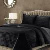 imageTribeca Living Velvet King Quilt Set ThreePiece Box Stitch Bedding Includes Oversized Quilt ampamp Two Shams 260GSM Super Soft Velvet TaupeBlack