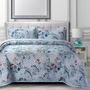 imagePariza Printed Oversized Velvet UltraSoft Luxury Quilt Set with Shams Wrinkle ampamp Fade Resitant AllSeason Diamond Stitching Durable and Fine Quality Queen MulticolorIris Multicolor