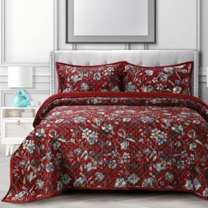 imagePariza Printed Oversized Velvet UltraSoft Luxury Quilt Set with Shams Wrinkle ampamp Fade Resitant AllSeason Diamond Stitching Durable and Fine Quality Queen MulticolorAmara Garnet
