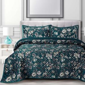 imagePariza Printed Oversized Velvet UltraSoft Luxury Quilt Set with Shams Wrinkle ampamp Fade Resitant AllSeason Diamond Stitching Durable and Fine Quality Queen MulticolorAmara Fir Green