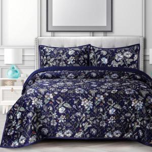 imagePariza Printed Oversized Velvet UltraSoft Luxury Quilt Set with Shams Wrinkle ampamp Fade Resitant AllSeason Diamond Stitching Durable and Fine Quality Queen MulticolorAmara Indigo