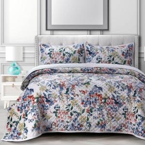 imagePariza Printed Oversized Velvet UltraSoft Luxury Quilt Set with Shams Wrinkle ampamp Fade Resitant AllSeason Diamond Stitching Durable and Fine Quality Queen MulticolorFloris Multicolor