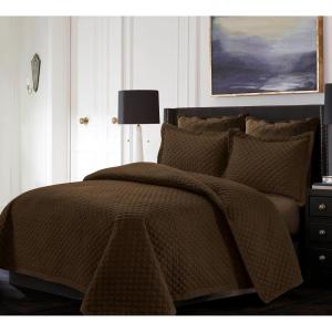 imageTribeca Living Brisbane Oversized Twin Quilt Bedding Set Solid 2Piece Quilted Bedspread Coverlet with Matching Pillow Sham Super Soft Fade and Wrinkle Resistant Quilts Silver GreyChocolate