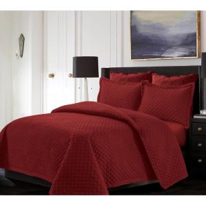 imageTribeca Living Brisbane Oversized Twin Quilt Bedding Set Solid 2Piece Quilted Bedspread Coverlet with Matching Pillow Sham Super Soft Fade and Wrinkle Resistant Quilts Silver GreyDeep Red