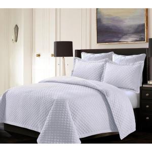 imageTribeca Living Brisbane Oversized Twin Quilt Bedding Set Solid 2Piece Quilted Bedspread Coverlet with Matching Pillow Sham Super Soft Fade and Wrinkle Resistant Quilts Silver GreyWhite