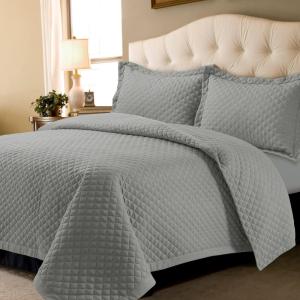 imageTribeca Living Brisbane Oversized Twin Quilt Bedding Set Solid 2Piece Quilted Bedspread Coverlet with Matching Pillow Sham Super Soft Fade and Wrinkle Resistant Quilts Silver GreySilver Grey