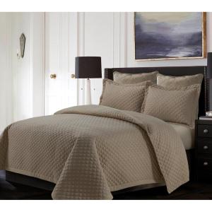 imageTribeca Living Brisbane Oversized Twin Quilt Bedding Set Solid 2Piece Quilted Bedspread Coverlet with Matching Pillow Sham Super Soft Fade and Wrinkle Resistant Quilts Silver GreyTaupe