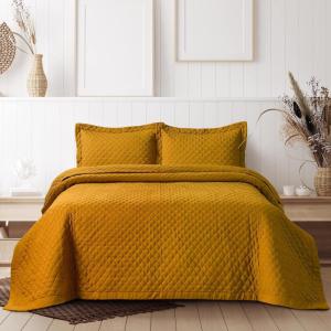 imageTribeca Living Brisbane Oversized Twin Quilt Bedding Set Solid 2Piece Quilted Bedspread Coverlet with Matching Pillow Sham Super Soft Fade and Wrinkle Resistant Quilts Silver GreyHoney Mustard